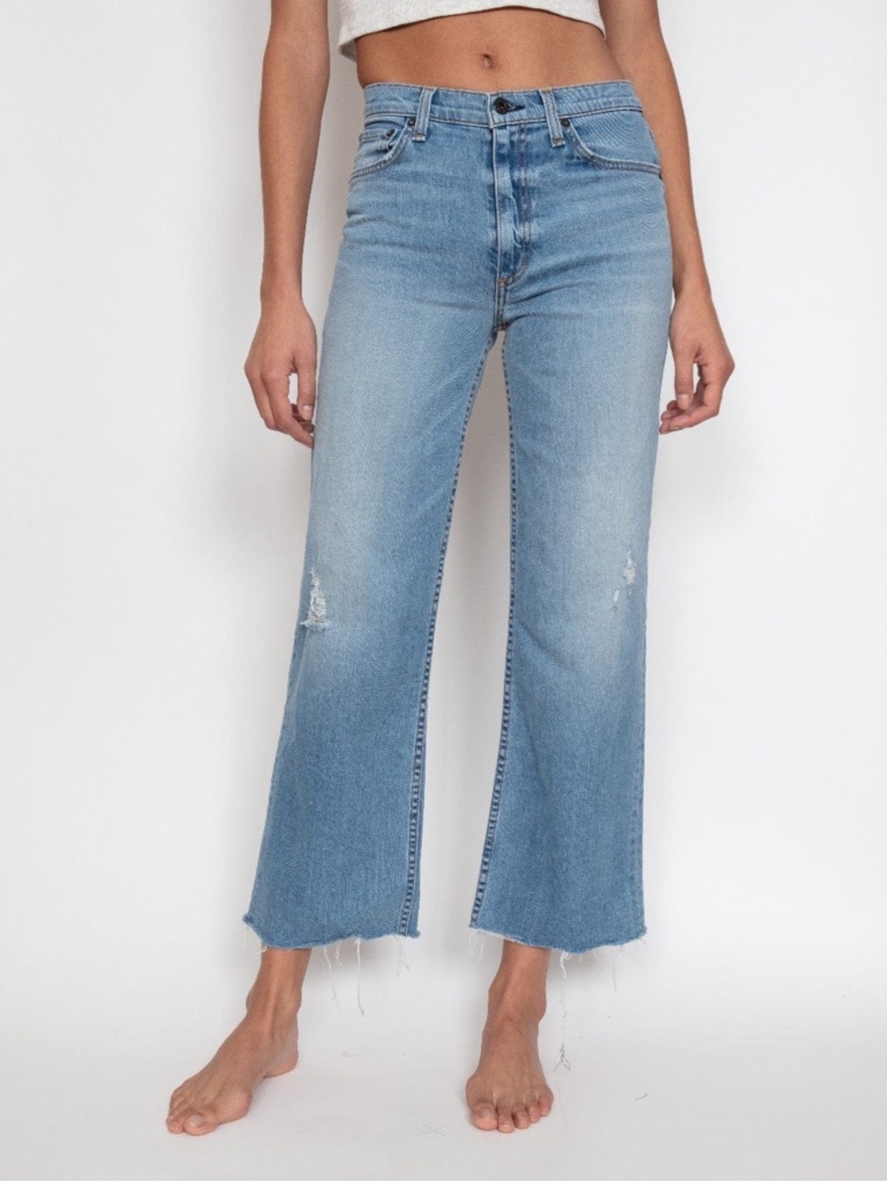 ASKKNY Cropped Ripped Wide Leg Jeans Raw Hem Size 27